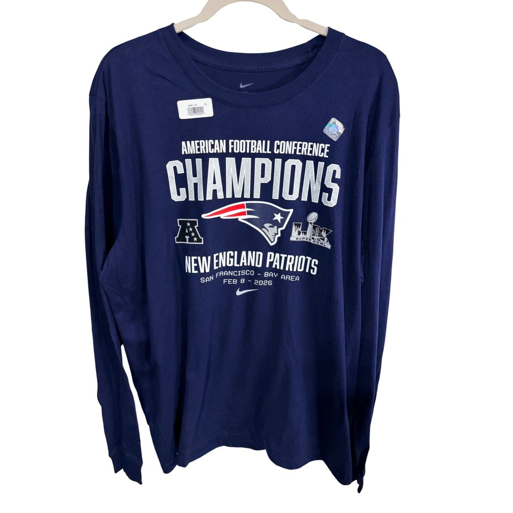 Nike New England Patriots NFL AFC Champions Mens XL Blue Long Sleeve T-Shirt New
